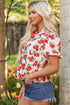 Floral Print Ruffled Puff Sleeve Button Down Blouse