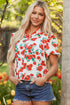 Floral Print Ruffled Puff Sleeve Button Down Blouse
