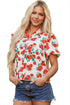 Floral Print Ruffled Puff Sleeve Button Down Blouse