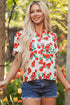 Floral Print Ruffled Puff Sleeve Button Down Blouse