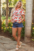 Floral Print Ruffled Puff Sleeve Button Down Blouse