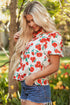Floral Print Ruffled Puff Sleeve Button Down Blouse