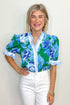 Floral Print Ruffled Puff Sleeve Crisp Cotton Blouse