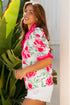 Floral Print Ruffled Puff Sleeve Crisp Cotton Blouse