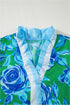 Floral Print Ruffled Puff Sleeve Crisp Cotton Blouse