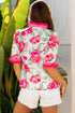 Floral Print Ruffled Puff Sleeve Crisp Cotton Blouse