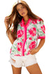 Floral Print Ruffled Puff Sleeve Crisp Cotton Blouse