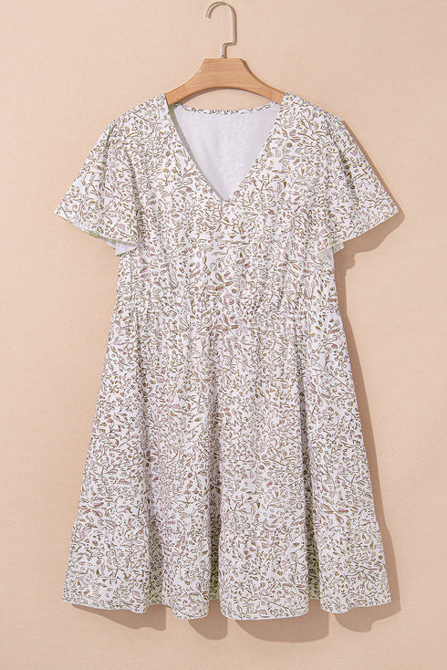 Floral Print Ruffled Short Sleeve A Line Mini Dress