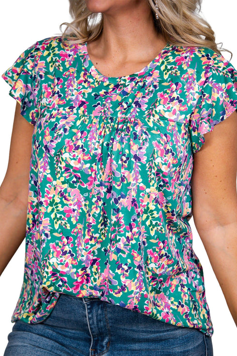 Floral Print Ruffled Short Sleeve Babydoll Top