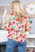 Floral Print Ruffled Short Sleeve V Neck Blouse