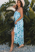 Floral Print Ruffled Side Slit Tube Top Maxi Dress