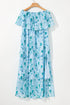 Floral Print Ruffled Side Slit Tube Top Maxi Dress