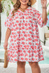 Floral Print Ruffled V Neck A Line Mini Dress