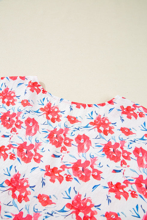 Floral Print Ruffled V Neck A Line Mini Dress