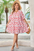 Floral Print Ruffled V Neck A Line Mini Dress