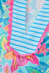 Floral Print Scallop Striped Trim V Neck Mini Dress