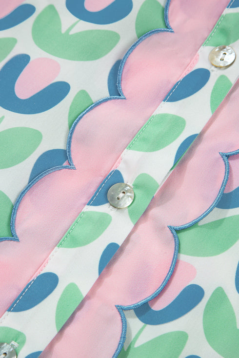 Floral Print Scalloped Notched Balloon Sleeve Tiered A-Line Mini Dress