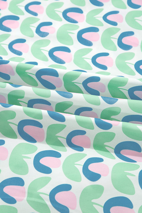 Floral Print Scalloped Notched Balloon Sleeve Tiered A-Line Mini Dress