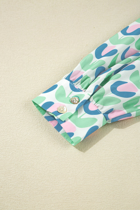 Floral Print Scalloped Notched Balloon Sleeve Tiered A-Line Mini Dress