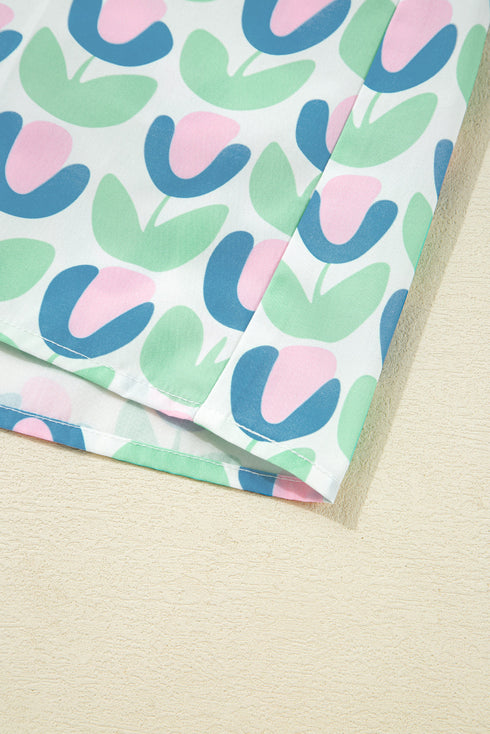 Floral Print Scalloped Notched Balloon Sleeve Tiered A-Line Mini Dress