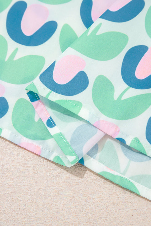 Floral Print Scalloped Notched Balloon Sleeve Tiered A-Line Mini Dress