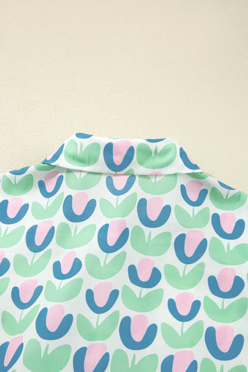 Floral Print Scalloped Notched Balloon Sleeve Tiered A-Line Mini Dress