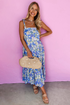 Floral Print Self-tie Straps Flowy Ruffle Long Dress