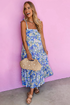 Floral Print Self-tie Straps Flowy Ruffle Long Dress
