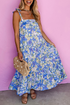 Floral Print Self-tie Straps Flowy Ruffle Long Dress