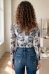 Floral Print Sheer Mesh High Neck Long Sleeve Top