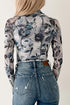 Floral Print Sheer Mesh High Neck Long Sleeve Top