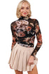 Floral Print Sheer Mesh Long Sleeve High Neck Bodysuit