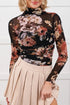 Floral Print Sheer Mesh Long Sleeve High Neck Bodysuit