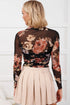 Floral Print Sheer Mesh Long Sleeve High Neck Bodysuit