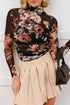 Floral Print Sheer Mesh Long Sleeve High Neck Bodysuit