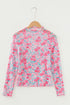 Floral Print Sheer Mesh Mock Neck Long Sleeve Top