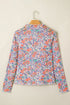 Floral Print Sheer Mesh Mock Neck Long Sleeve Top