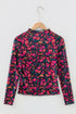 Floral Print Sheer Mesh Mock Neck Long Sleeve Top
