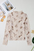 Floral Print Sheer Mesh Mock Neck Long Sleeve Top