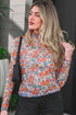 Floral Print Sheer Mesh Mock Neck Long Sleeve Top