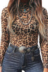 Floral Print Sheer Mesh Mock Neck Long Sleeve Top