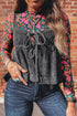 Floral Print Sheer Mesh Mock Neck Long Sleeve Top