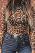 Floral Print Sheer Mesh Mock Neck Long Sleeve Top