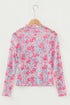 Floral Print Sheer Mesh Mock Neck Long Sleeve Top