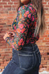 Floral Print Sheer Mesh Mock Neck Long Sleeve Top