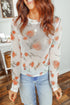 Floral Print Sheer Mesh Round Neck Long Sleeve Top