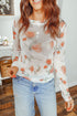 Floral Print Sheer Mesh Round Neck Long Sleeve Top