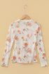 Floral Print Sheer Mesh Round Neck Long Sleeve Top