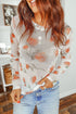 Floral Print Sheer Mesh Round Neck Long Sleeve Top