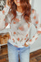 Floral Print Sheer Mesh Round Neck Long Sleeve Top